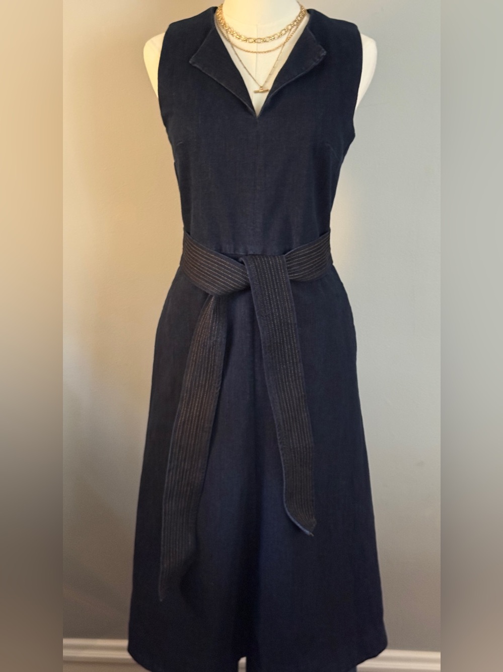 Banana Republic Navy Sleeveless Midi Dress with Self-Tie Belt
